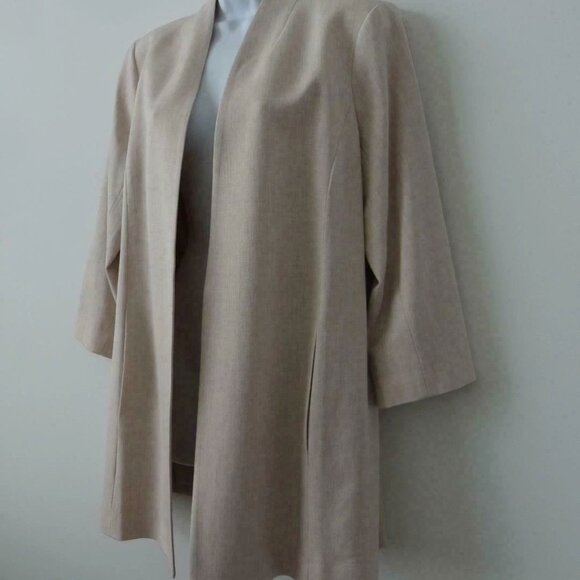 NWT EILEEN FISHER Beige Drapery Stretch Kimono 3/4 Sleeve Long Jacket L, XL - Picture 2 of 7